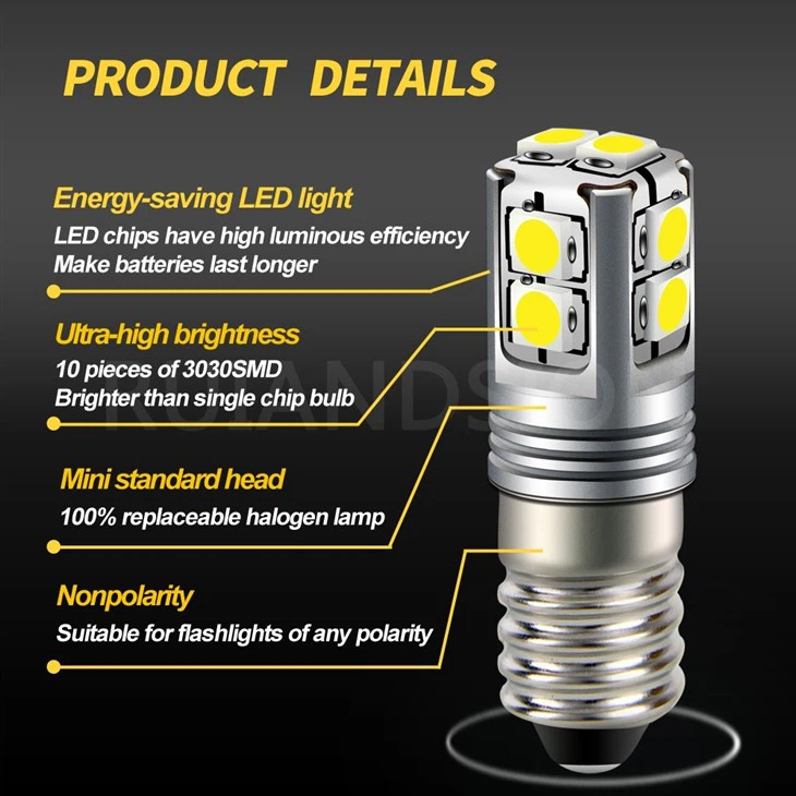 Ruiandsion E10-3030-10 Maglite Replacement Bulb LED Flashlight Motorcycle Headlight 6-40V White