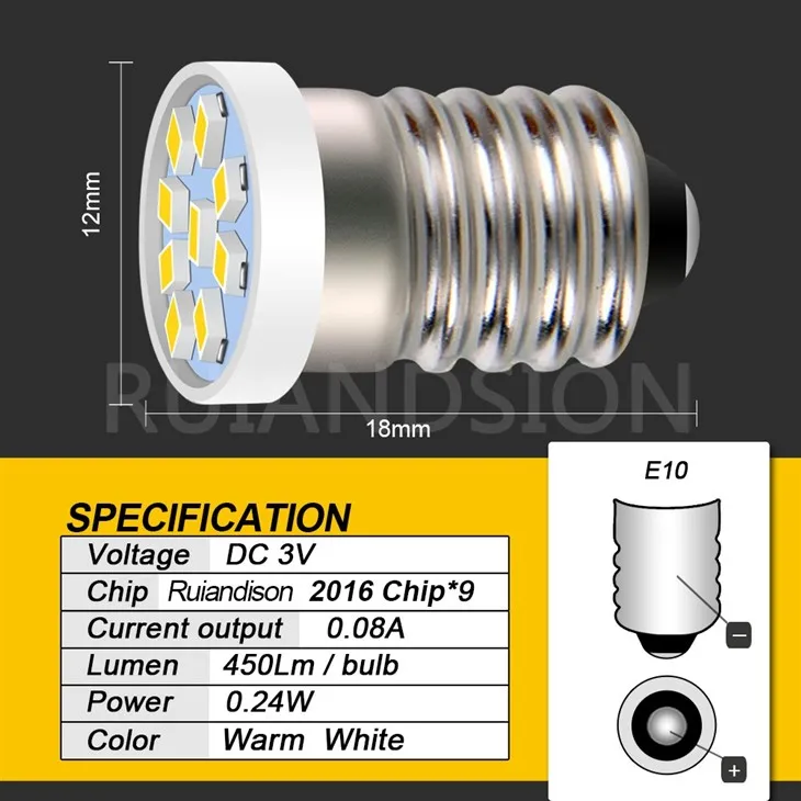 Ruiandsion E10 Flashlight Bulb Torch Bulbs Work Lights For Sale 3V 4.5V 6V 12V 24V